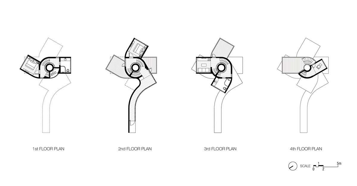 Bengo Studio joints multiple wooden rooms around a central staircase for Qiyun Mountain Tree Hotel