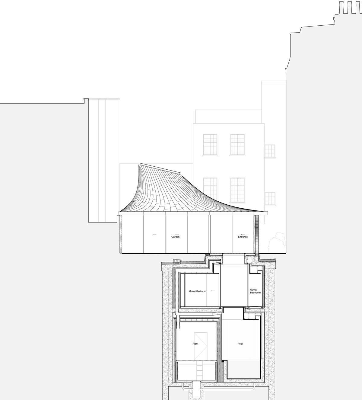 Gianni Botsford Architects transforms dilapidated bungalow with a giant copper clad roof in London