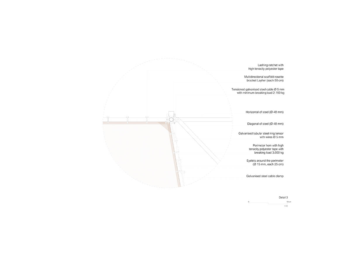 Aire Pavilion wrapped by giant scaffolding represents 