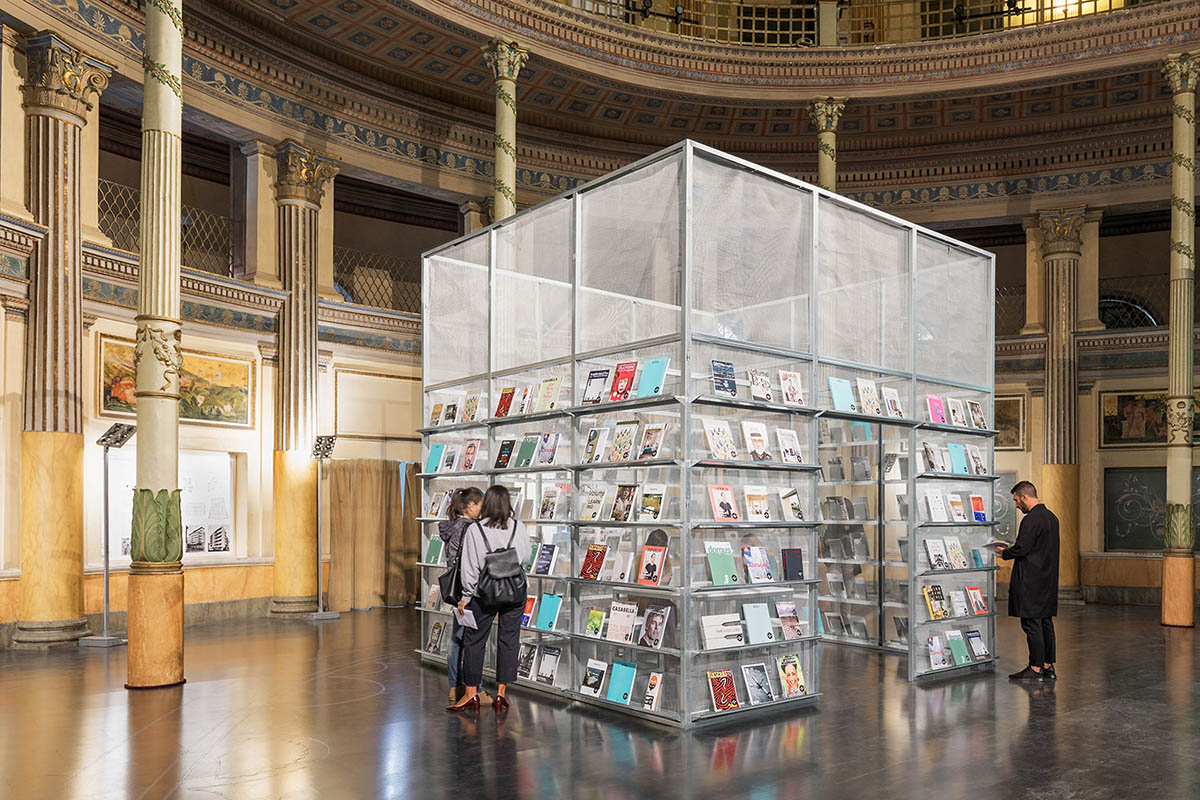 SET Architects installed a pop-up wireframe press box for New Generations Festival