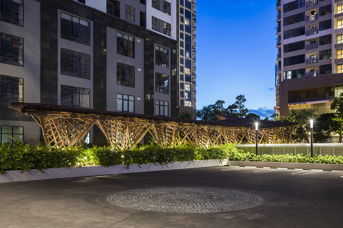 VTN Architects' Vinata Bamboo Pavilion creates a natural pathway in a garden of high-rise buildings