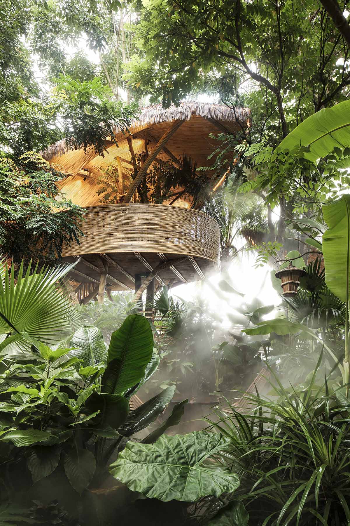 Bamboo ladder and sheds surround cafe and resturant designed by Funs Design in China 