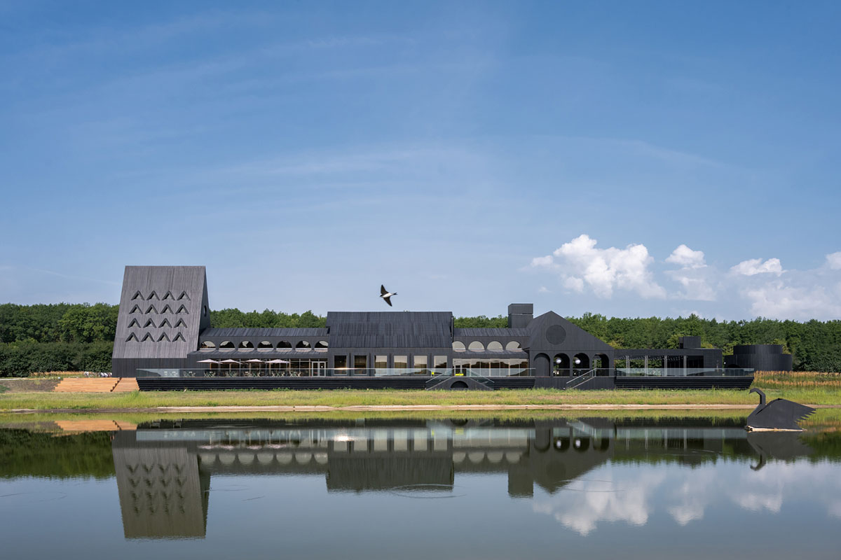 Hospitality Center is an ensemble of different black wooden buildings in Russian Lipetsk region