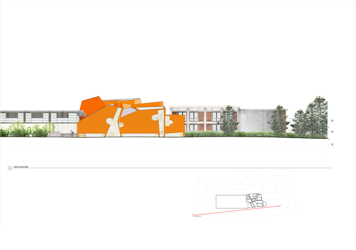 Construction begins on CRAB Studio's orange-colored Innovation Hub at Arts University Bournemouth