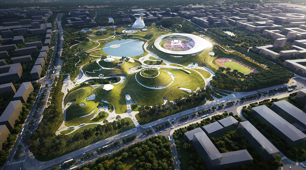 Construction Work Starts On MAD's Sports Campus Featuring Hilly Landscapes In China