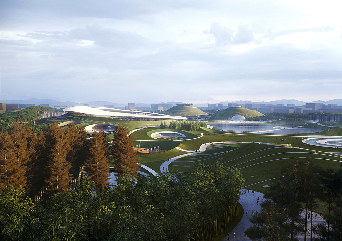 Construction Work Starts On MAD's Sports Campus Featuring Hilly Landscapes In China