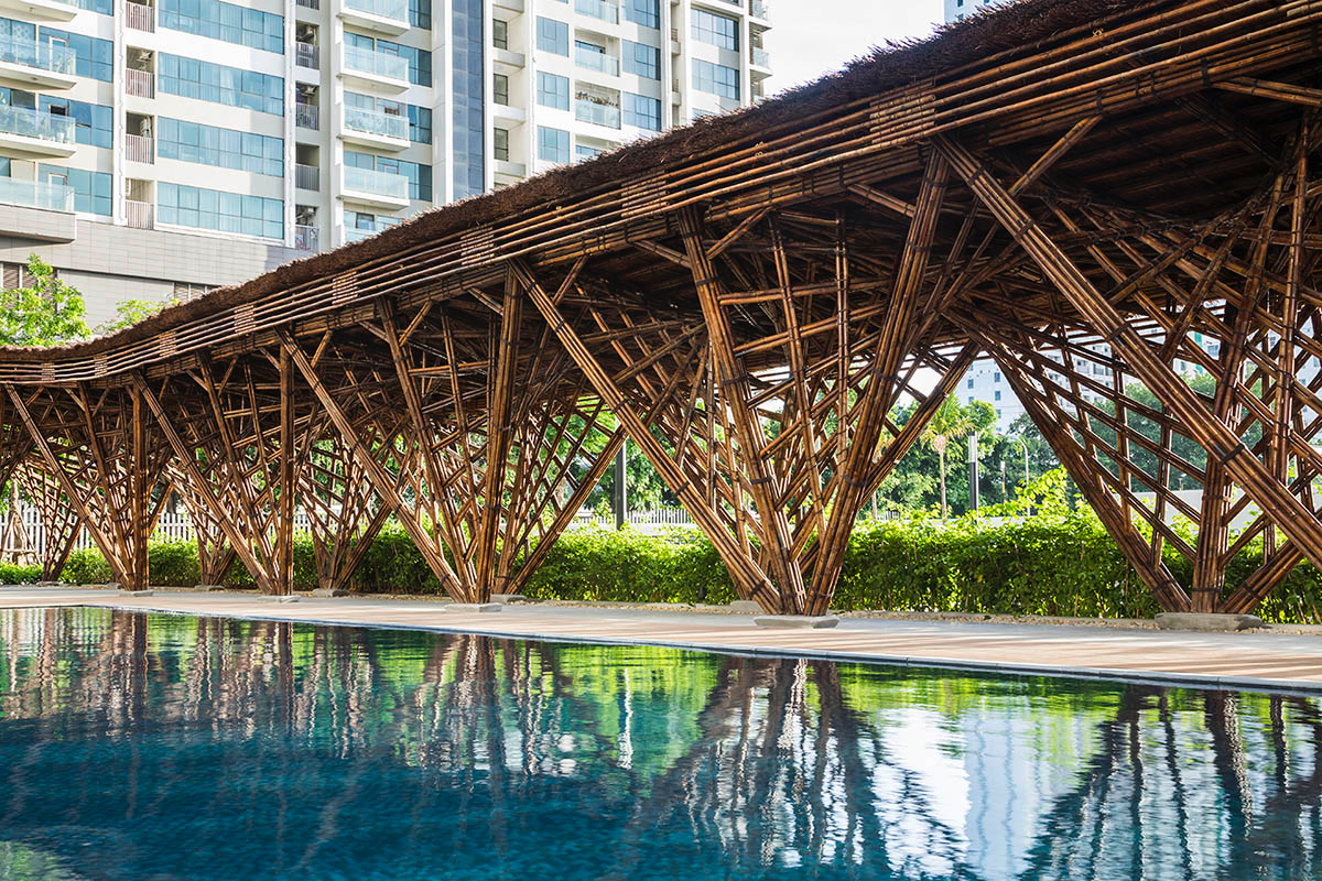 VTN Architects' Vinata Bamboo Pavilion creates a natural pathway in a garden of high-rise buildings