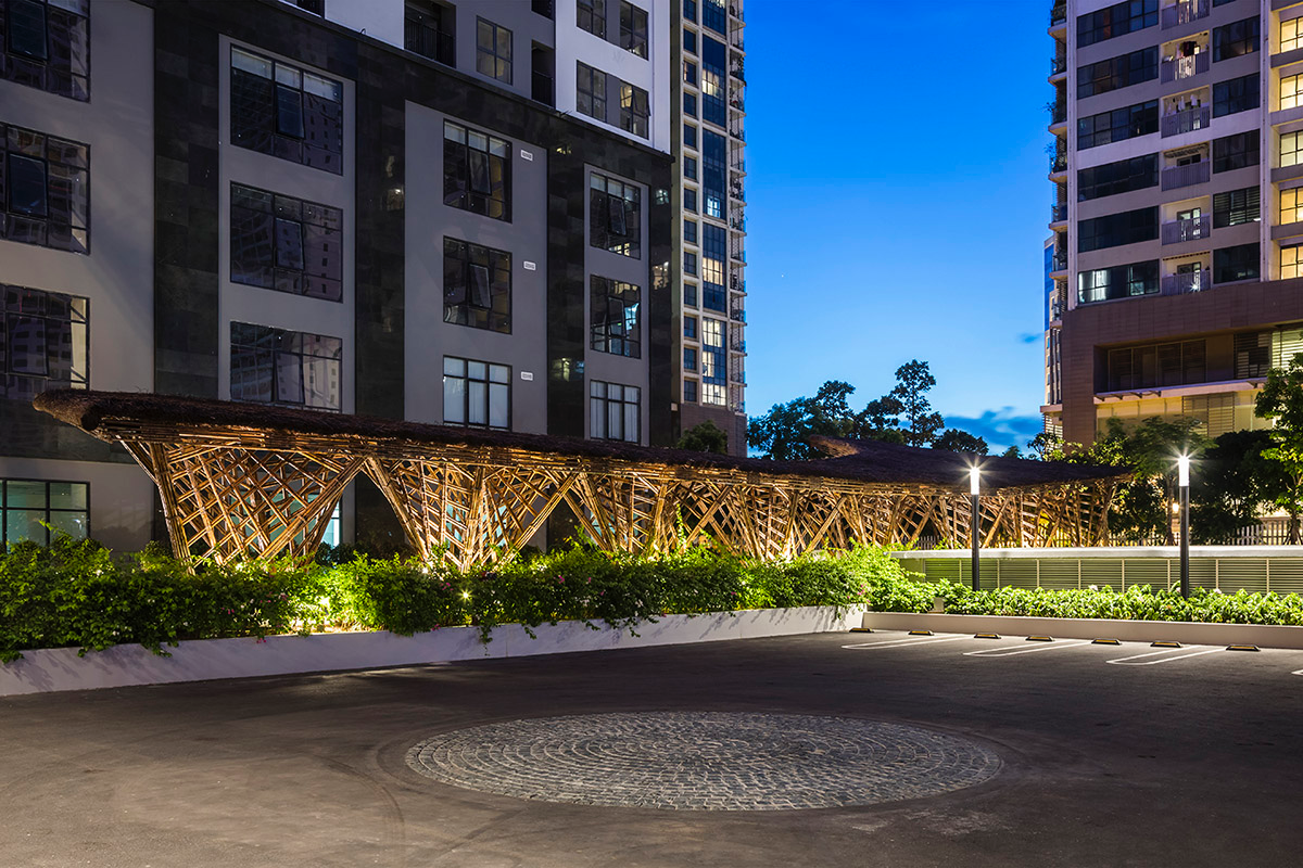 VTN Architects' Vinata Bamboo Pavilion creates a natural pathway in a garden of high-rise buildings