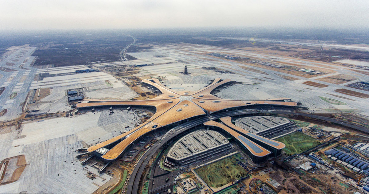 First construction photographs released for Zaha Hadid Architects' Beijing Airport Terminal Building