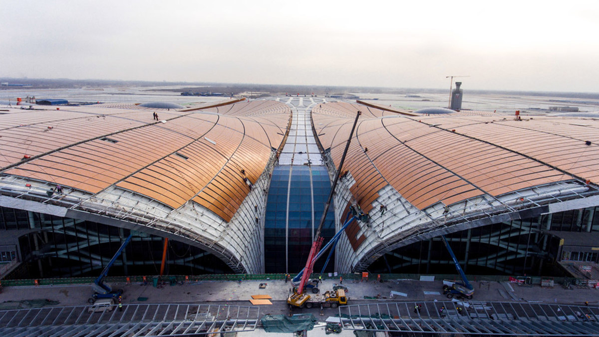 First construction photographs released for Zaha Hadid Architects' Beijing Airport Terminal Building