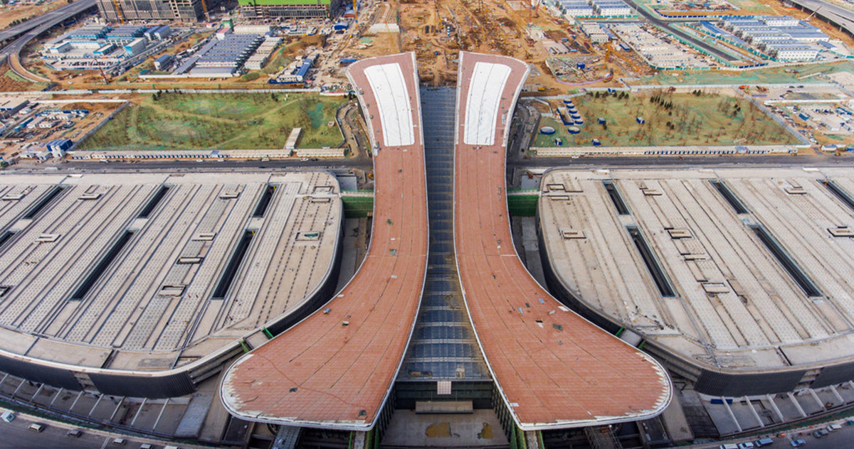 First construction photographs released for Zaha Hadid Architects' Beijing Airport Terminal Building