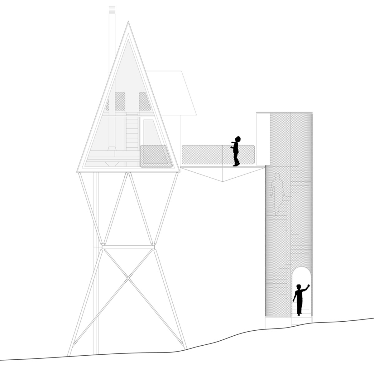 Espen Surnevik uses simple geometry for cabins raised on slim columns in forest area of Norway