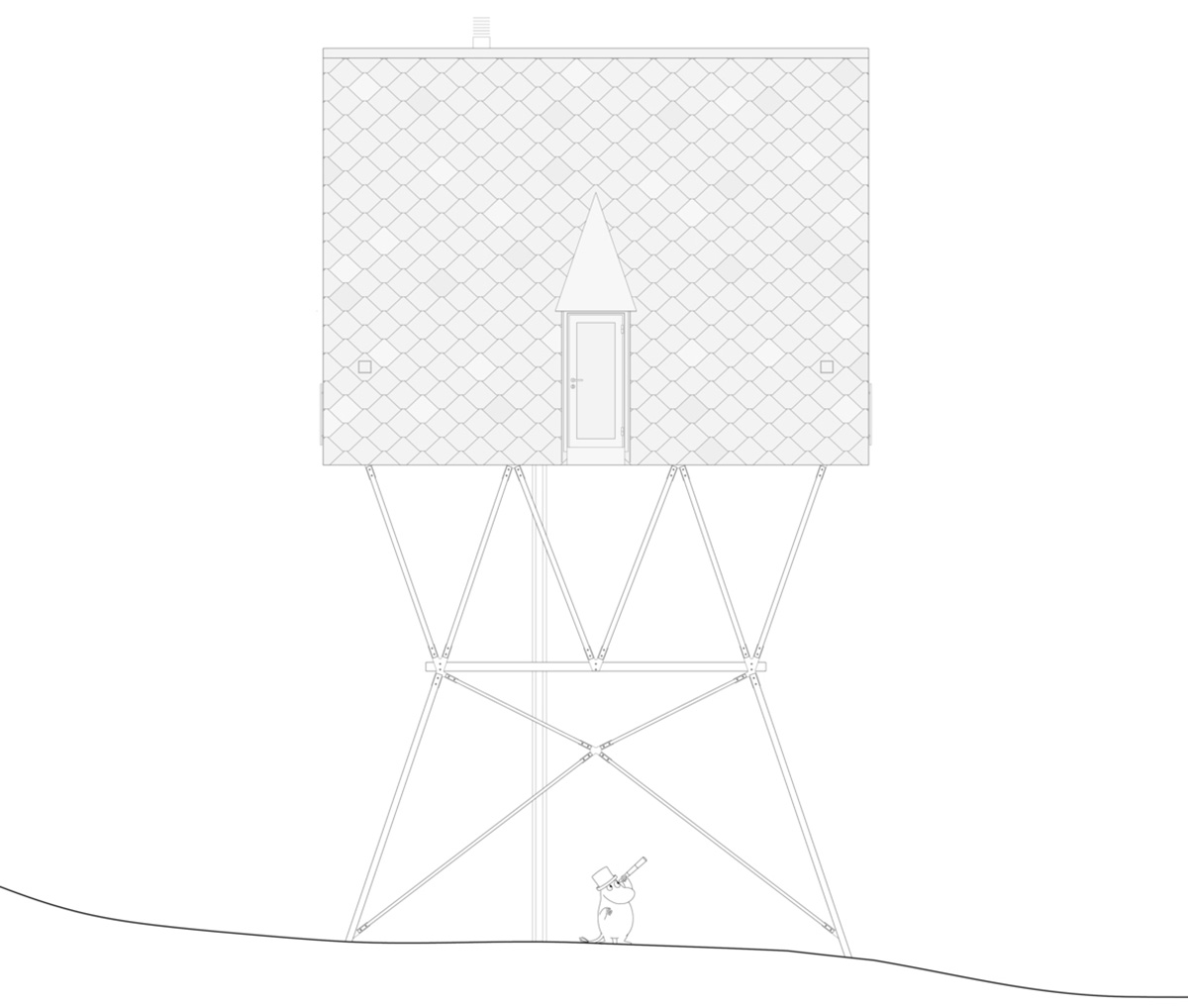 Espen Surnevik uses simple geometry for cabins raised on slim columns in forest area of Norway