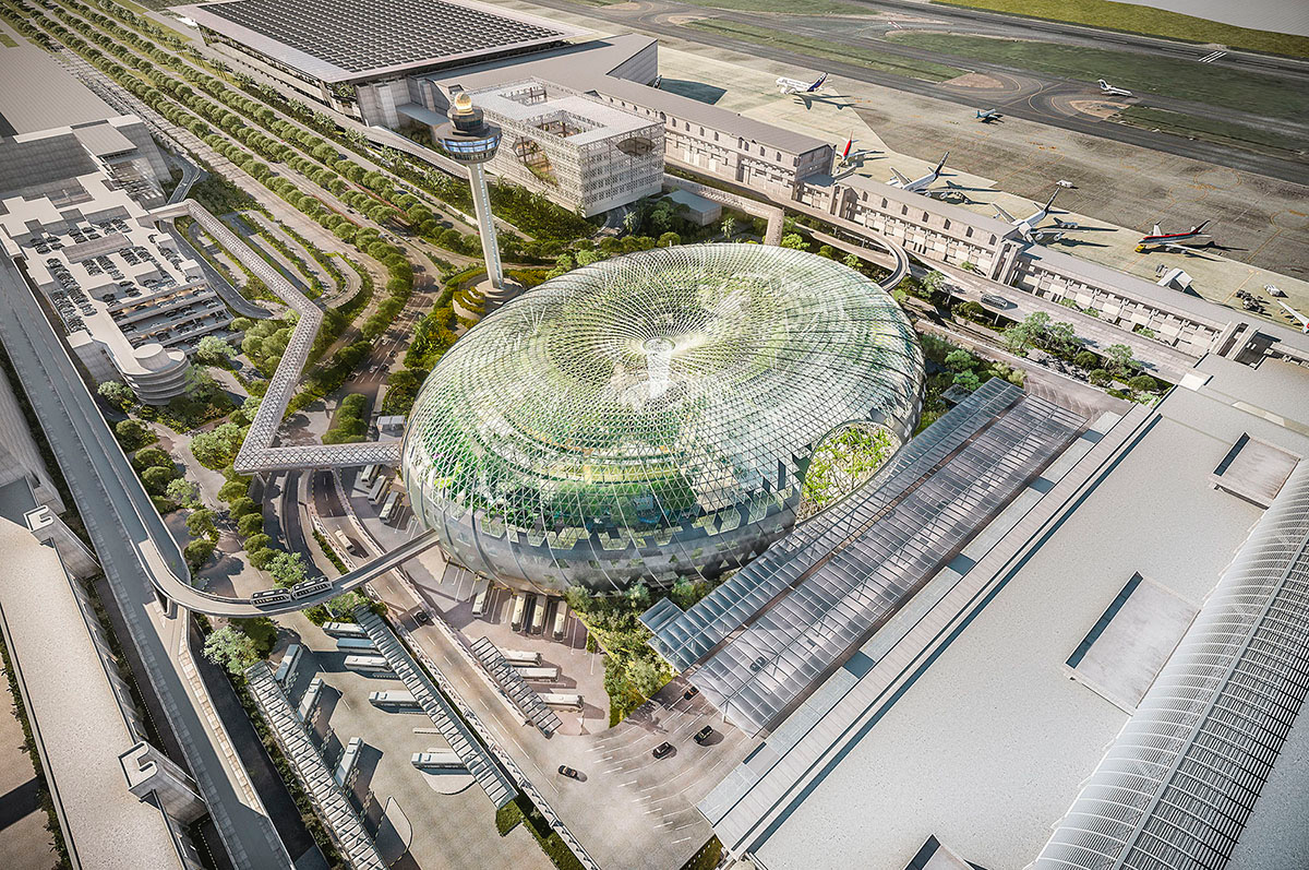 Safdie Architects' giant waterfall is almost complete at Jewel Changi Airport in Singapore