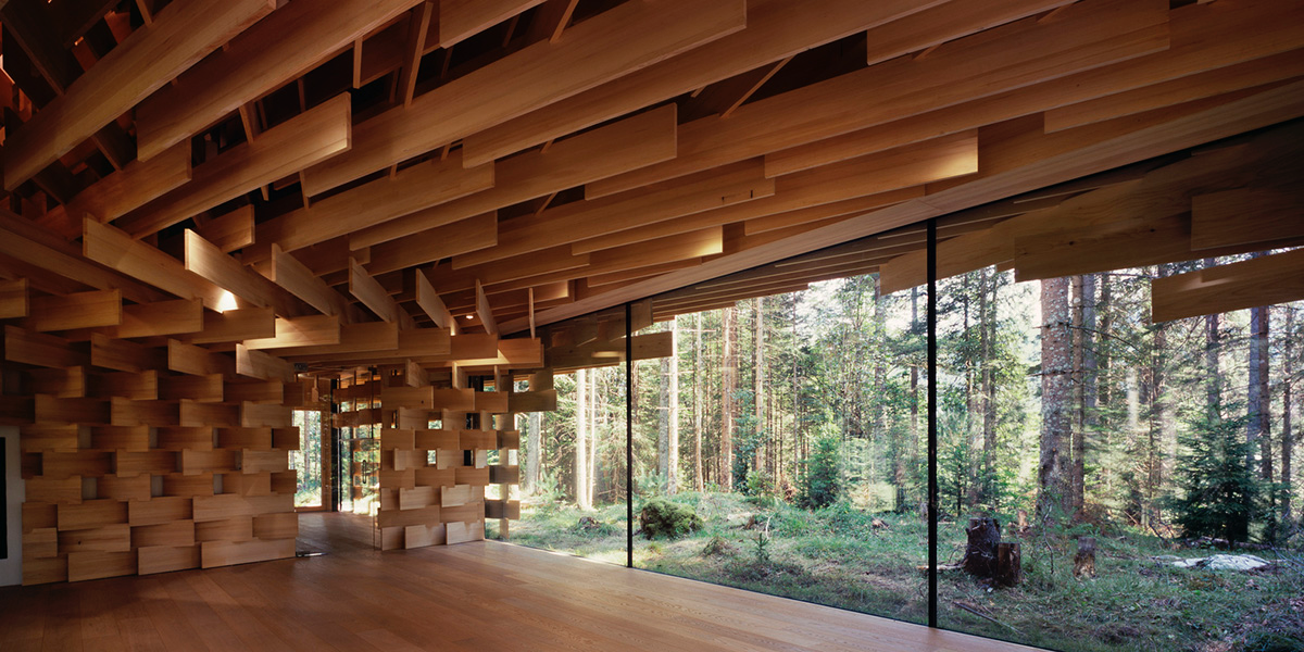 Kengo Kuma creates silent yoga and meditation space made from twigs within a forest in Germany