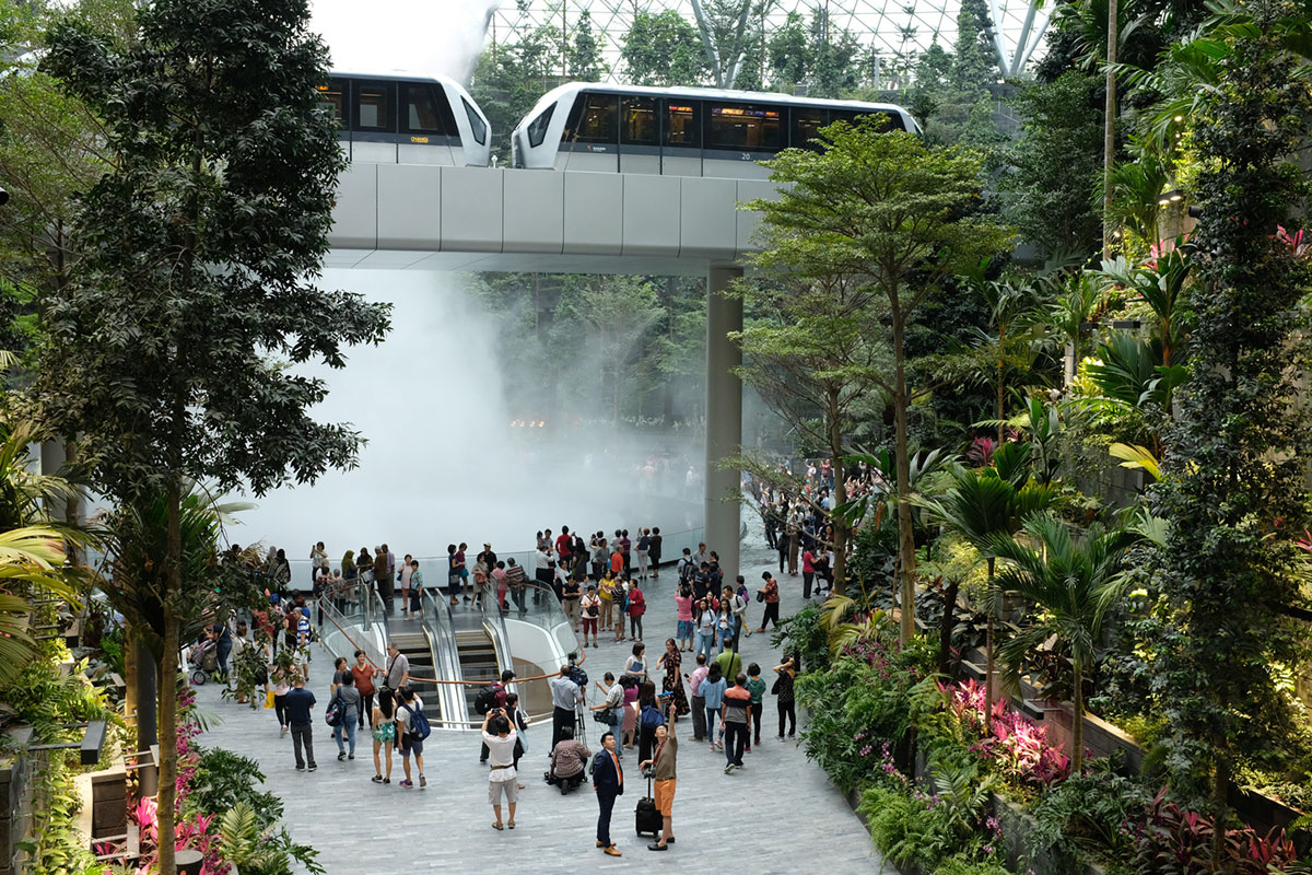 World's tallest indoor waterfall by Safdie Architects completed at Jewel Changi Airport