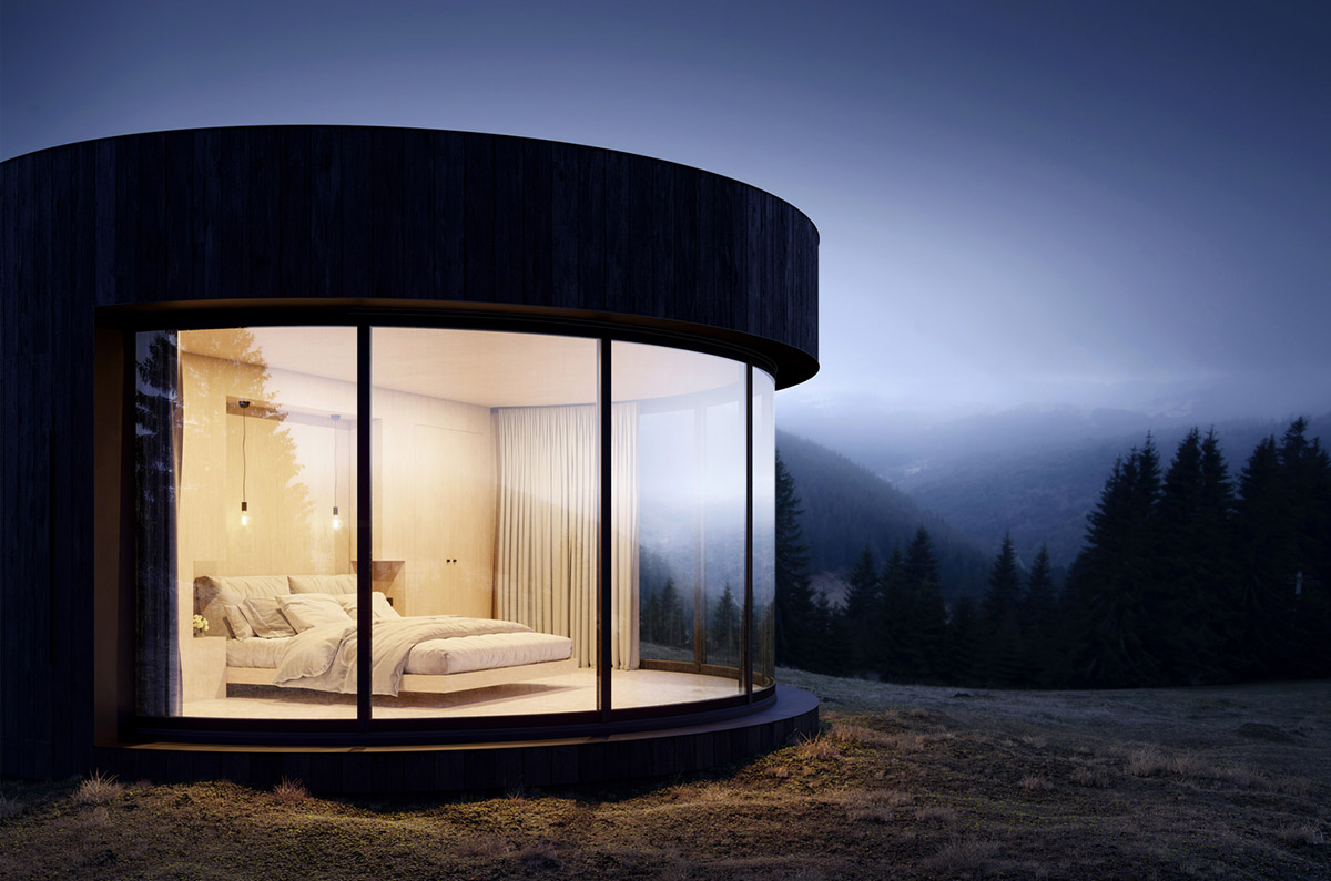 This prefabricated mini cabin provides a minimal space to sleep in nature