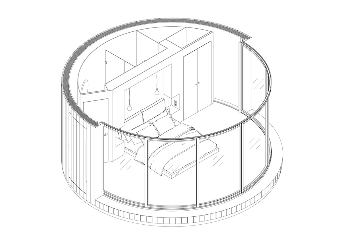 This prefabricated mini cabin provides a minimal space to sleep in nature