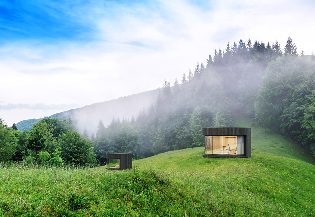 This prefabricated mini cabin provides a minimal space to sleep in nature