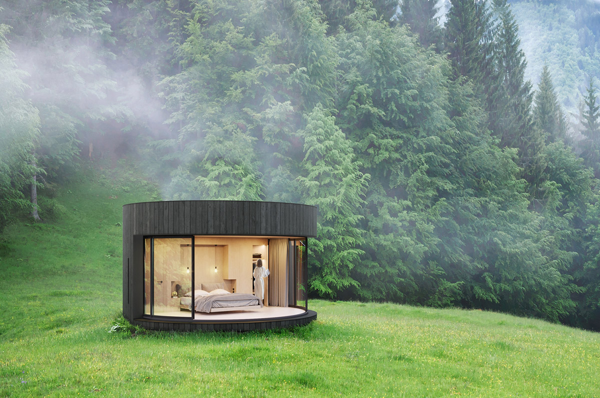This prefabricated mini cabin provides a minimal space to sleep in nature