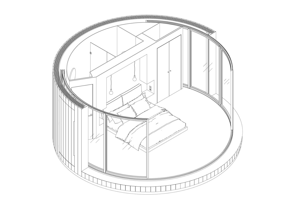 This prefabricated mini cabin provides a minimal space to sleep in nature