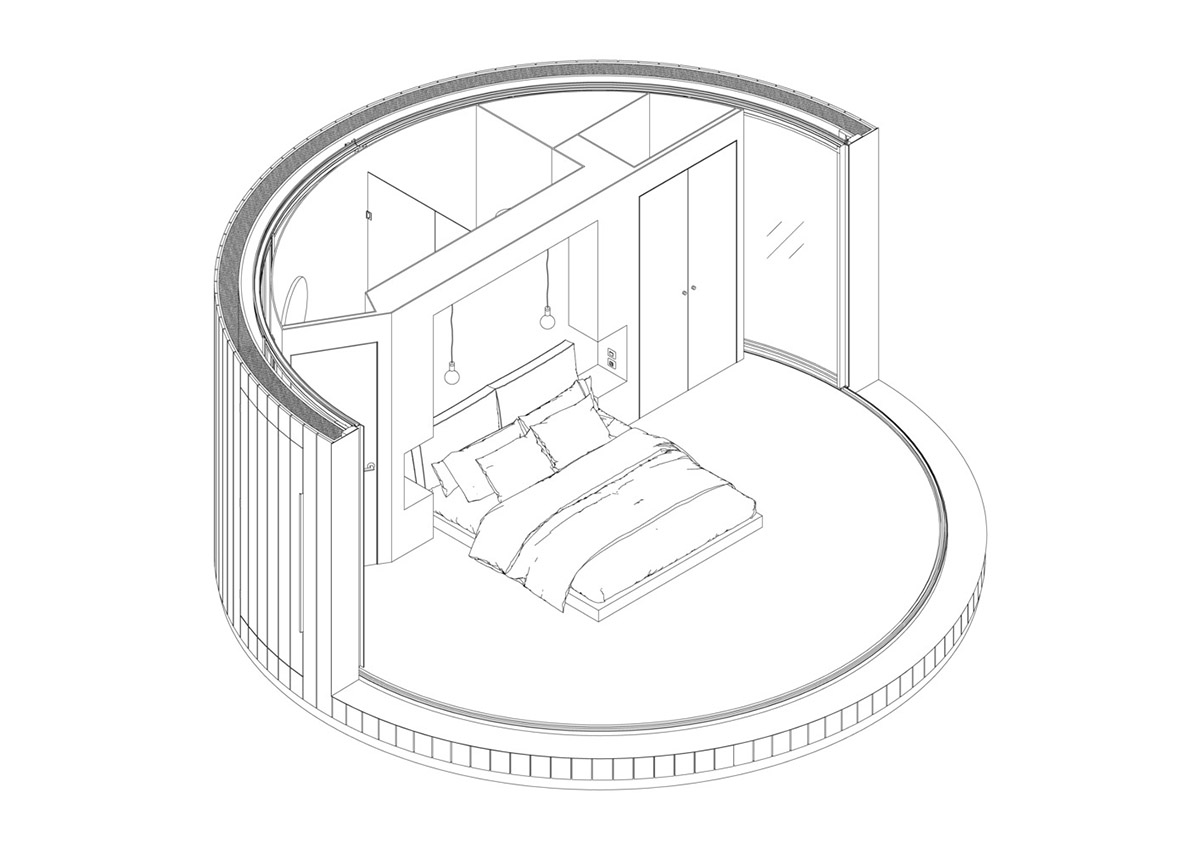 This prefabricated mini cabin provides a minimal space to sleep in nature