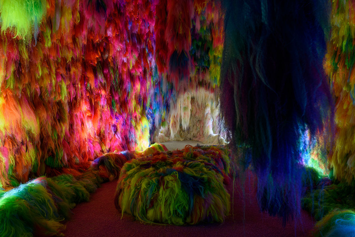 Icelandic Pavilion presents a hypernatural world with colored neon hairs at Venice Art Biennale