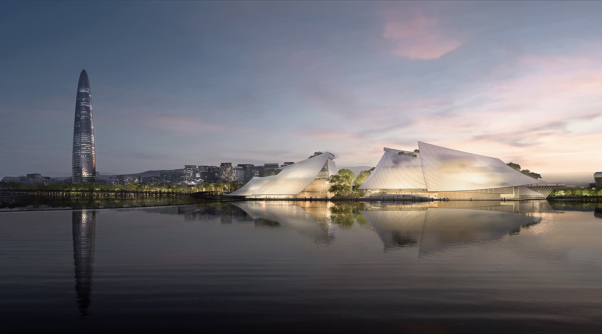 MAD's grand theater made of layers of glass sails moves forward in Yiwu, China