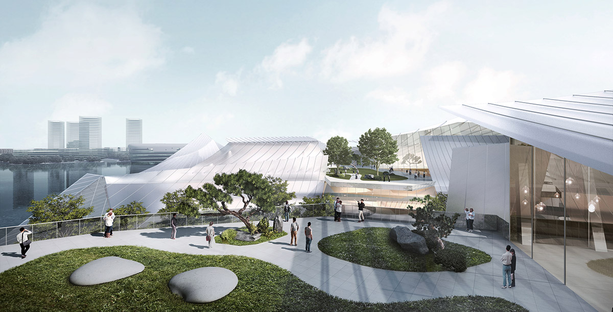 MAD's grand theater made of layers of glass sails moves forward in Yiwu, China