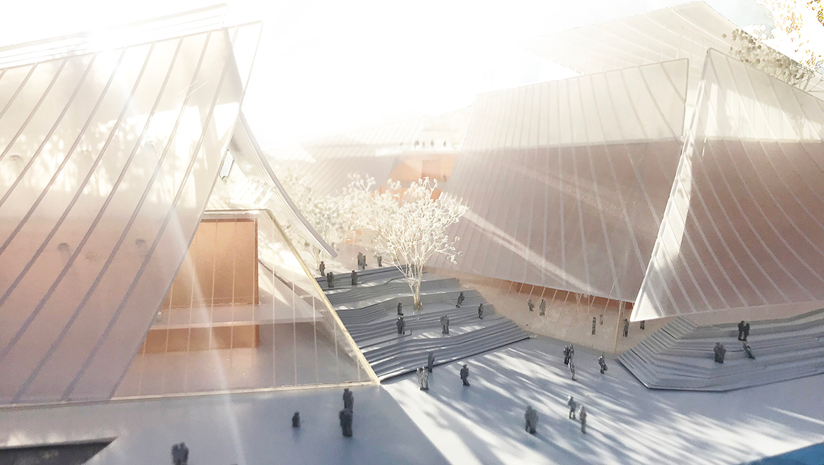 MAD's grand theater made of layers of glass sails moves forward in Yiwu, China