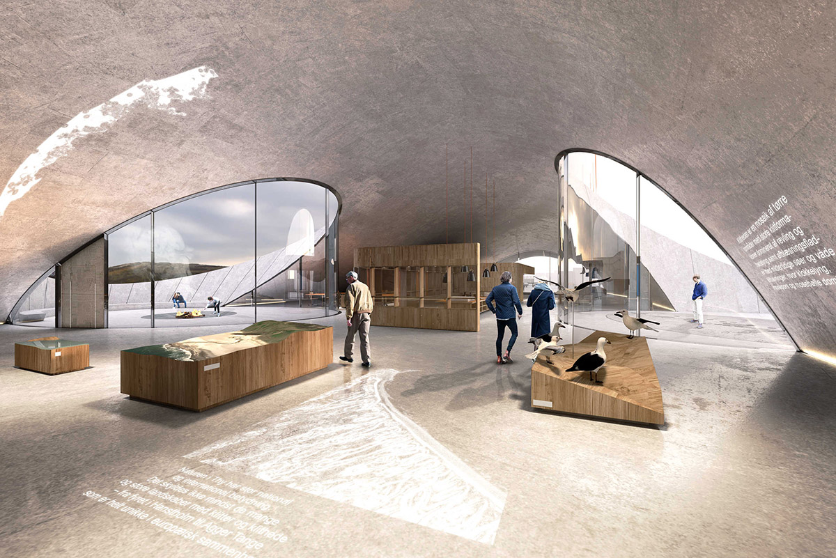Dorte Mandrup hides Thy National Park Center under sand dunes with big rabbit holes in Denmark