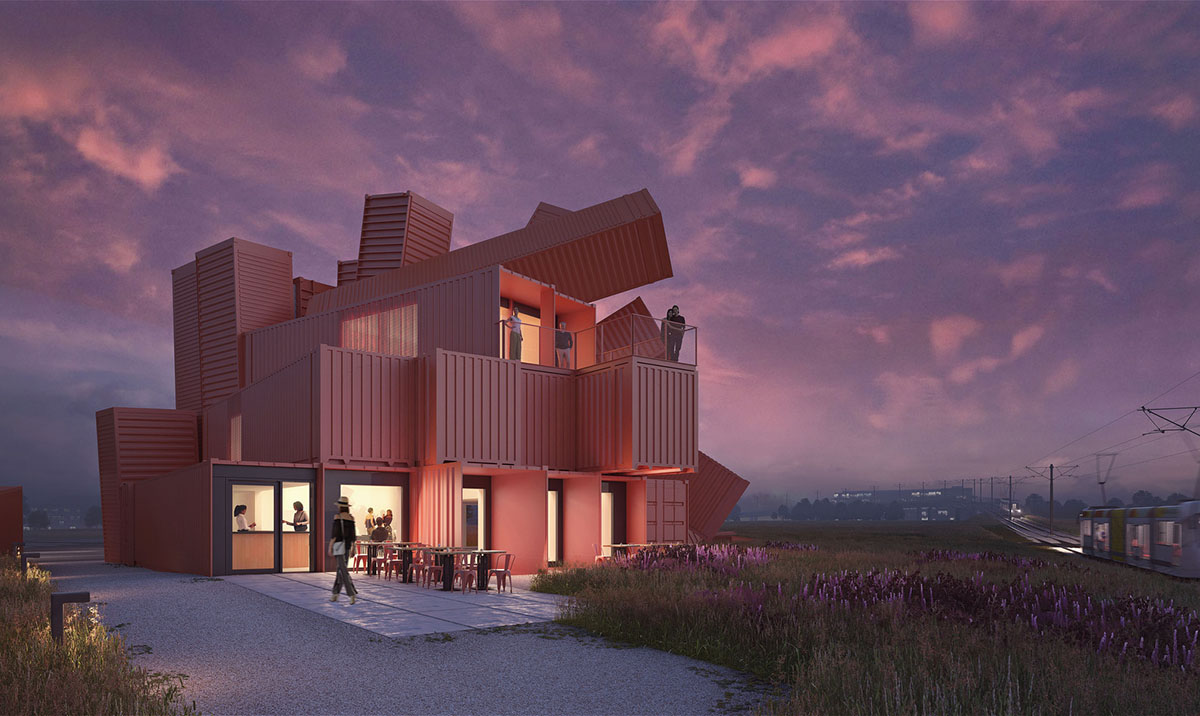 Dixon Jones unveils design for a multi-purpose building made from shipping containers in Edinburgh
