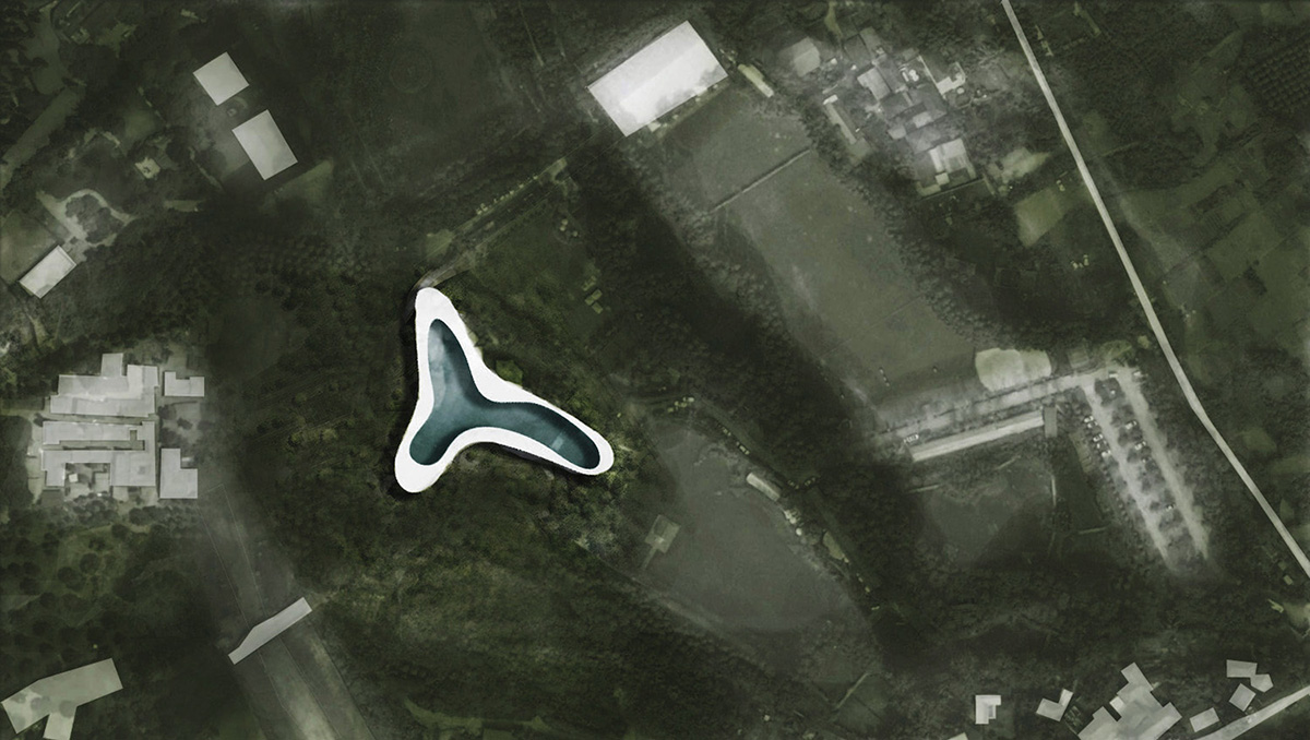 MUDA-Architects' snake-like restaurant blends with slender pillars and trees in a eucalyptus forest