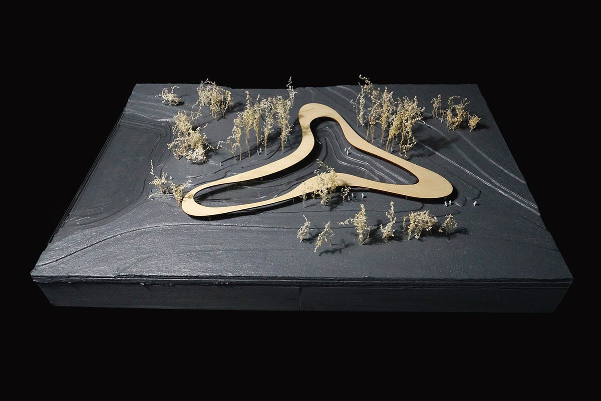 MUDA-Architects' snake-like restaurant blends with slender pillars and trees in a eucalyptus forest