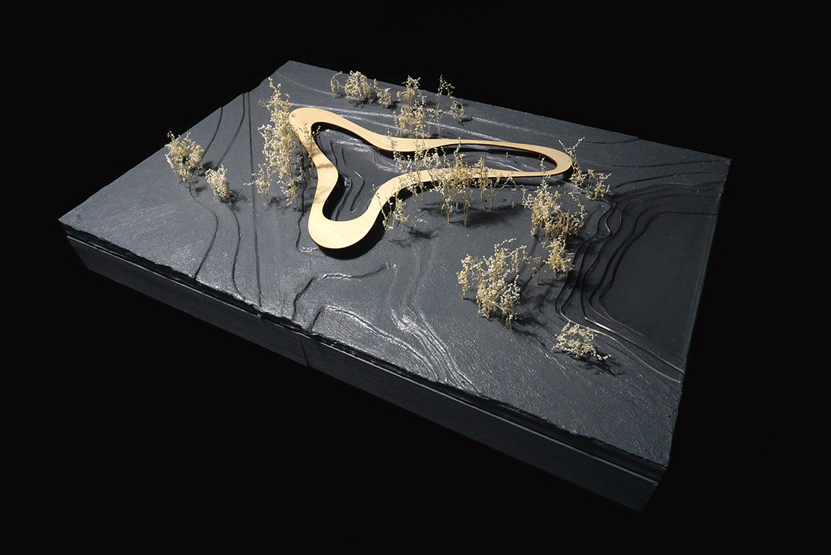 MUDA-Architects' snake-like restaurant blends with slender pillars and trees in a eucalyptus forest