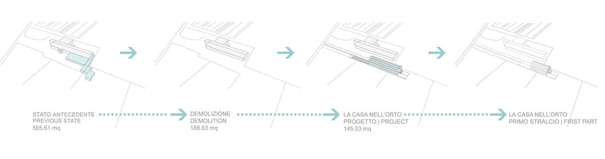 LDA.iMdA architetti associati built modular house raised on stilts in the middle of orchard in Italy