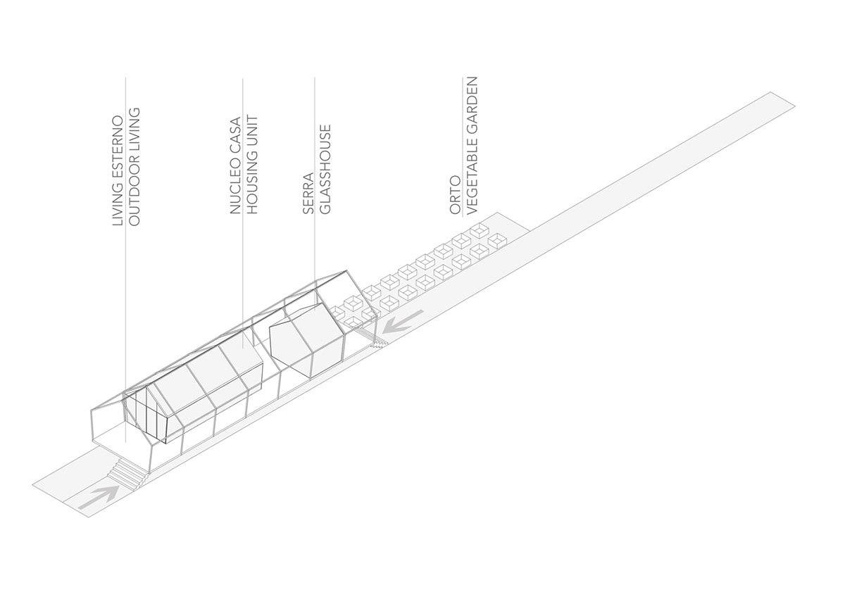 LDA.iMdA architetti associati built modular house raised on stilts in the middle of orchard in Italy
