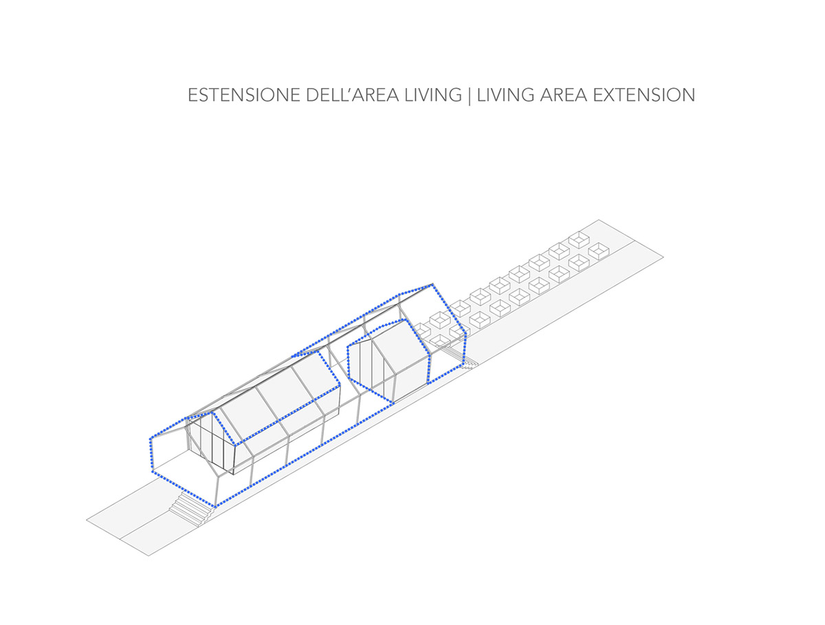 LDA.iMdA architetti associati built modular house raised on stilts in the middle of orchard in Italy