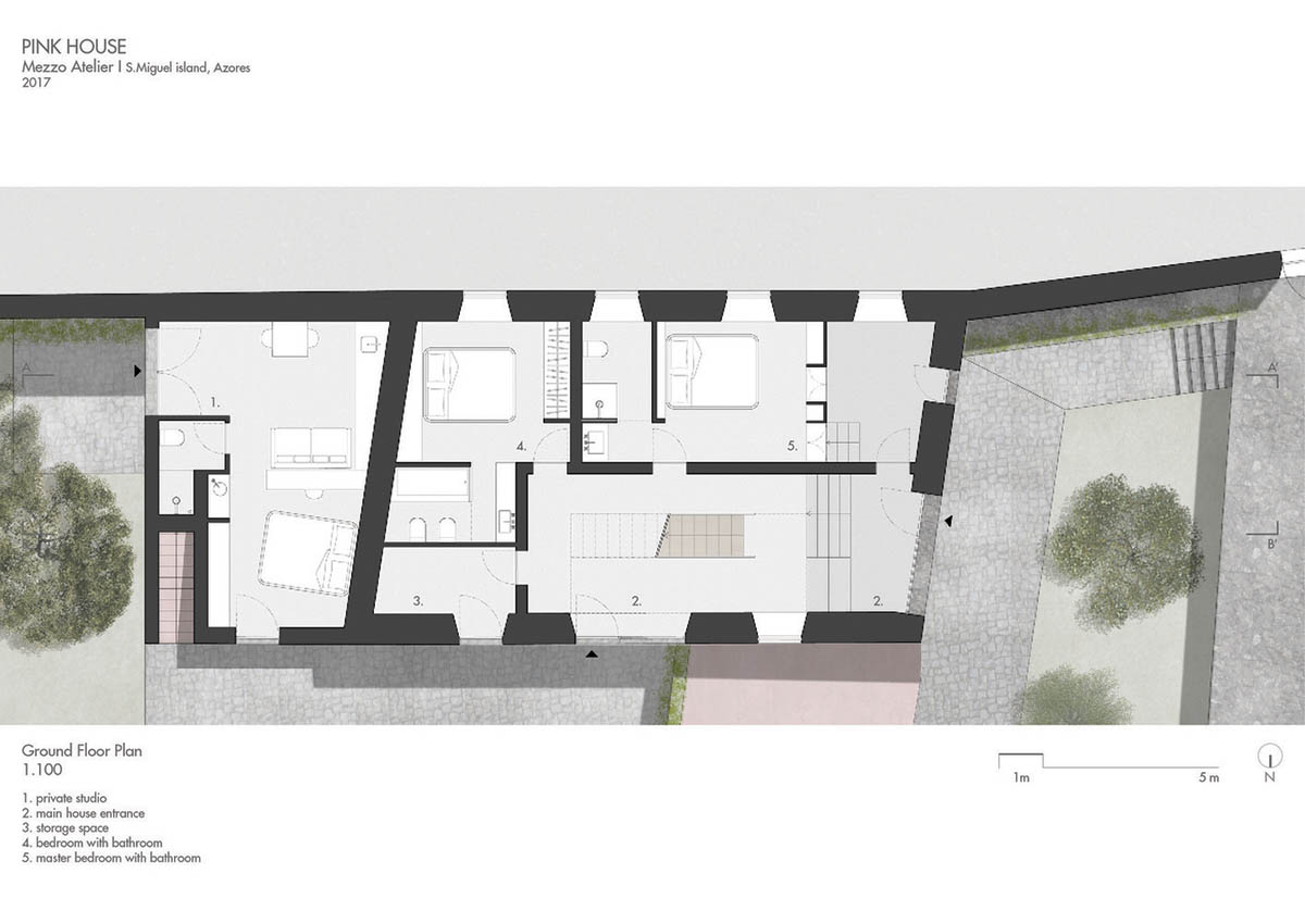 Mezzo Atelier transforms old barn into guesthouses featuring different hues of pink