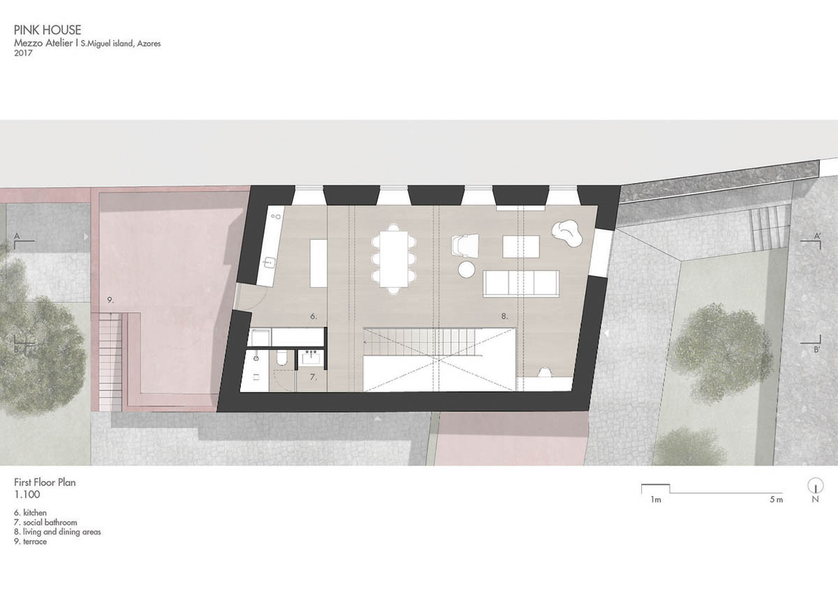 Mezzo Atelier transforms old barn into guesthouses featuring different hues of pink