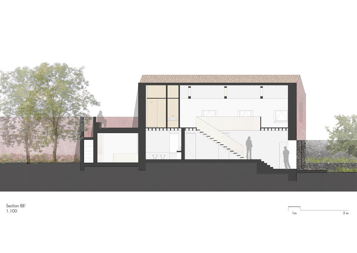 Mezzo Atelier transforms old barn into guesthouses featuring different hues of pink