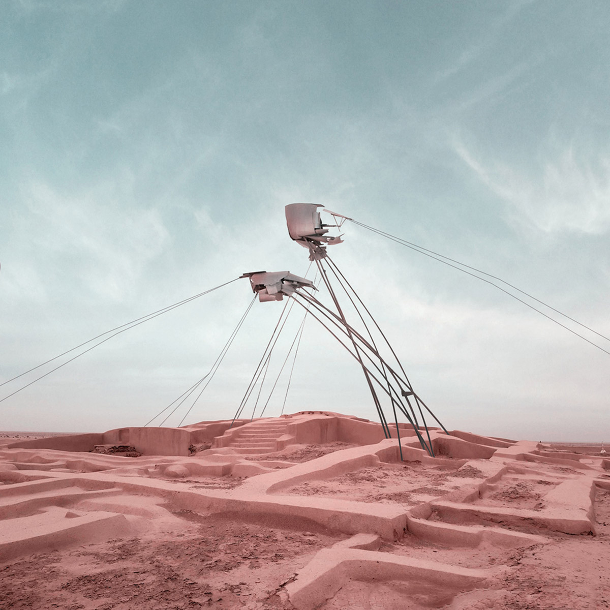 Mohammad Hassan creates collages by using contemporary buildings on Iran's pre-Islamic castles