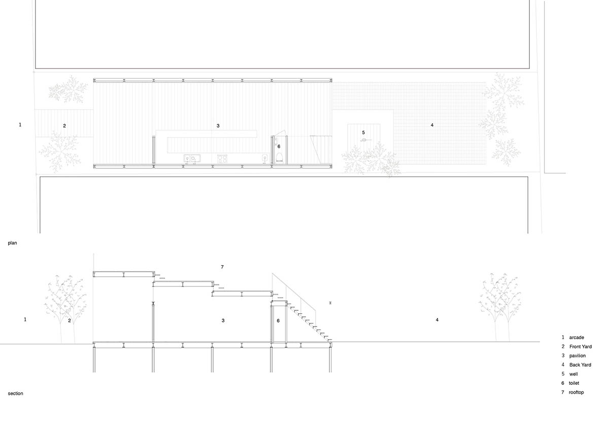 Yabashi Architects built this stepped and simple wooden boxed-cafe in a narrow site in Kyushu