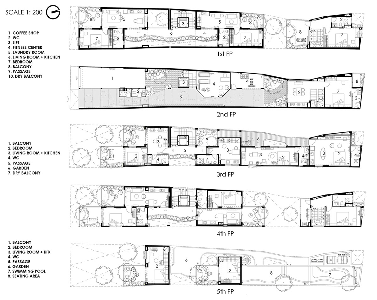 Ho Khue Architects brings jungle life into a terraced apartment building in the Da Nang City, Vietnam