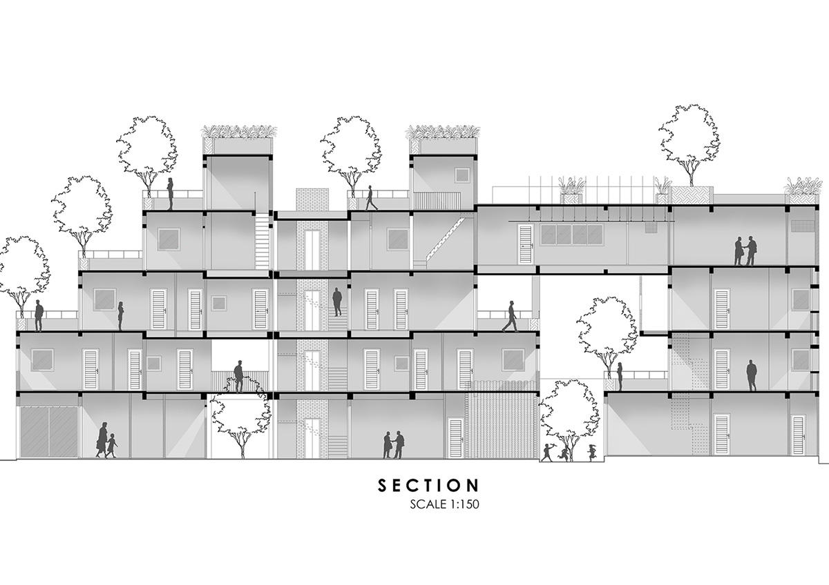 Ho Khue Architects brings jungle life into a terraced apartment building in the Da Nang City, Vietnam