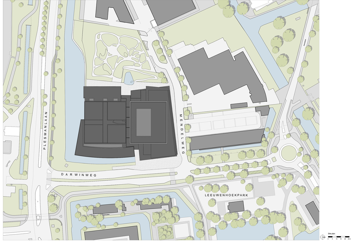 3D concrete patterns are combined with a stack of stone layers for research center in The Netherlands