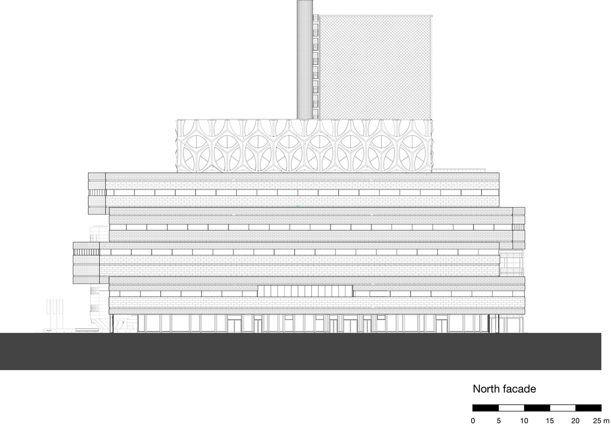 3D concrete patterns are combined with a stack of stone layers for research center in The Netherlands