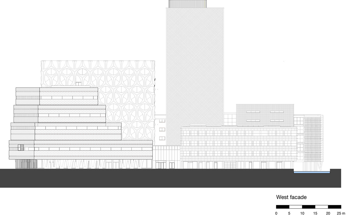 3D concrete patterns are combined with a stack of stone layers for research center in The Netherlands