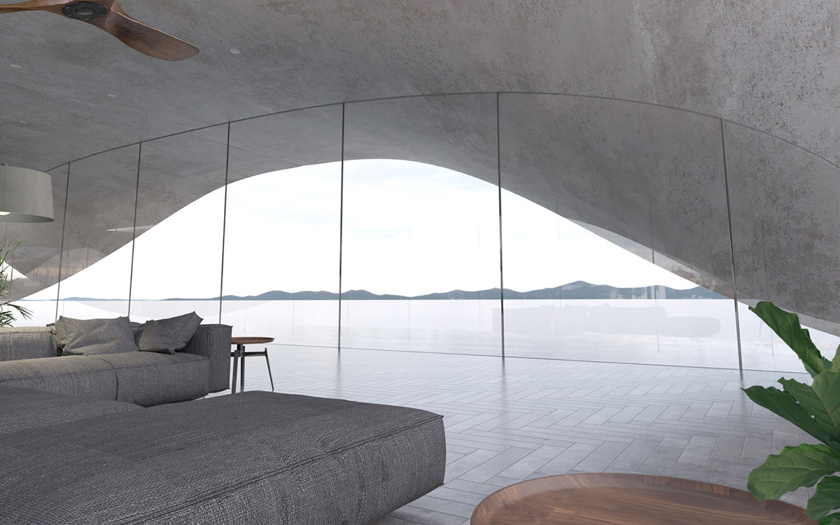 Antony Gibbon proposes house made of a twisted concrete structure becoming part of the landscape