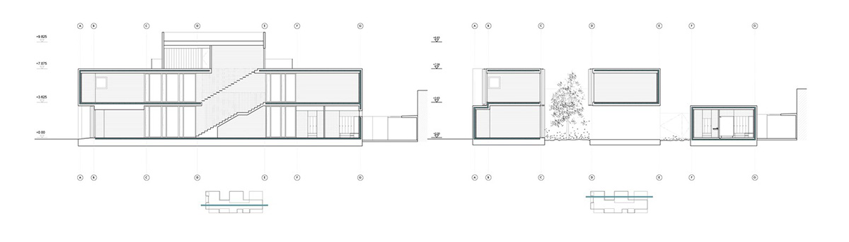White cubic volumes combined with inward system of patios to create zero-energy Port Operations HQ